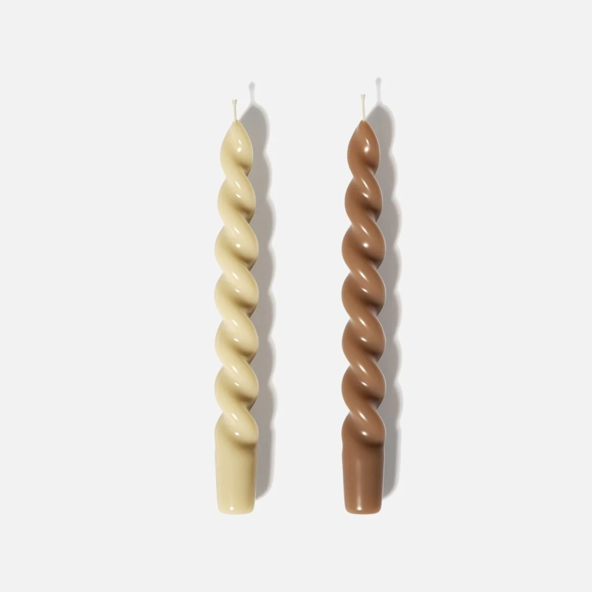 PLAY Spiral Taper Candle - Set of 2 - Buttercream Yellow & Chestnut Brown