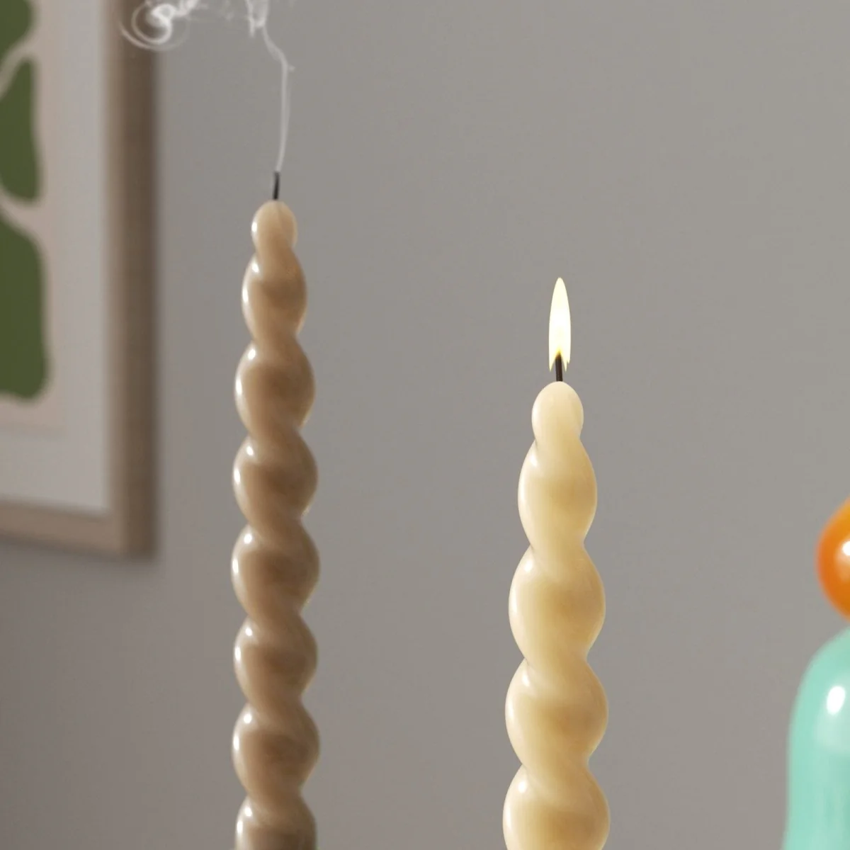 PLAY Spiral Taper Candle - Set of 2 - Buttercream Yellow & Chestnut Brown - Image 5