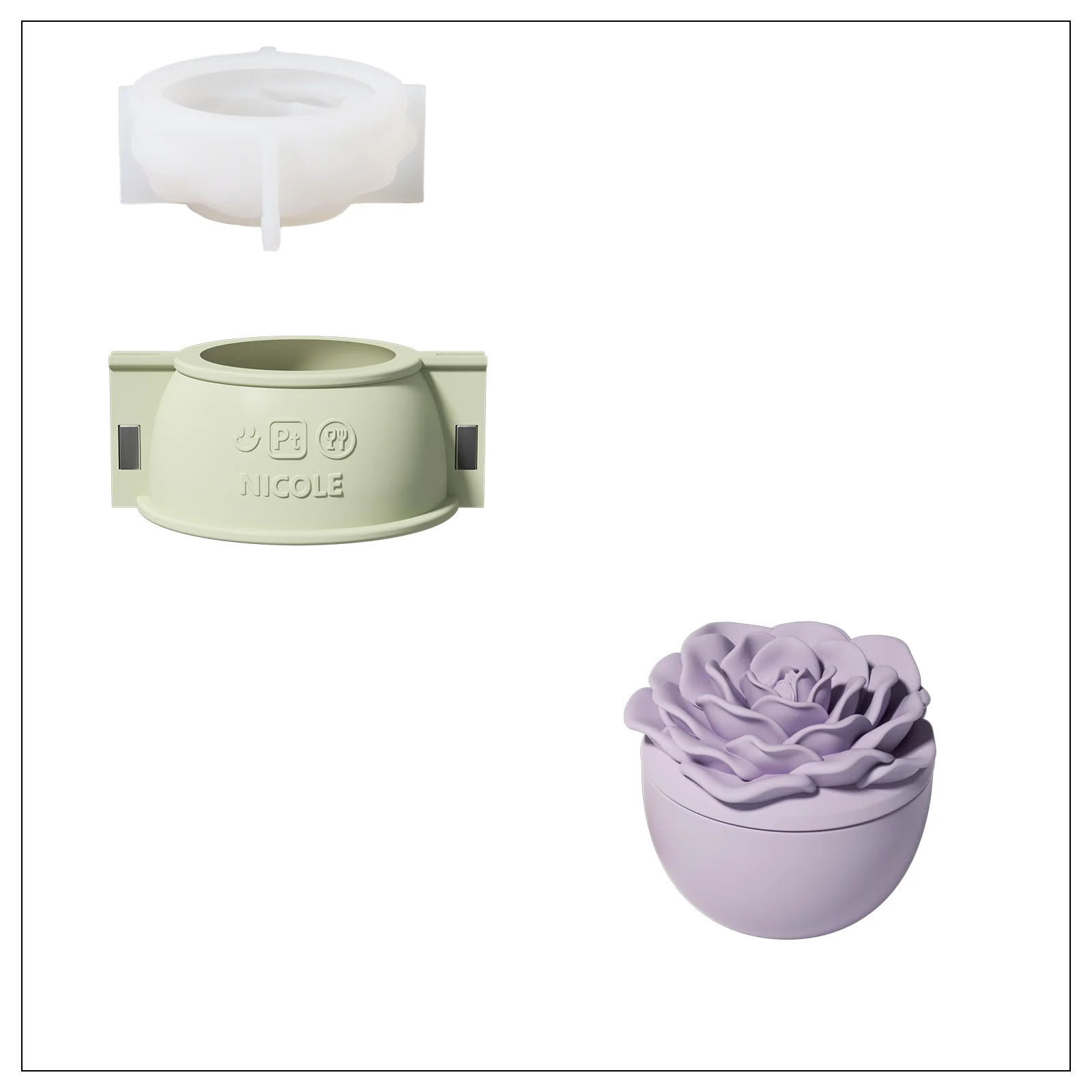 Crowning Rose Candle Jar Silicone Mold & 7oz Candle Refill Mold - Image 13