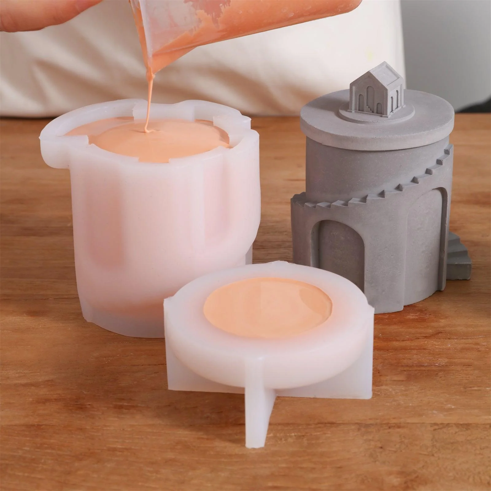 Architectural Sculpture Candle Jar with Lid Silicone Mold - Image 3