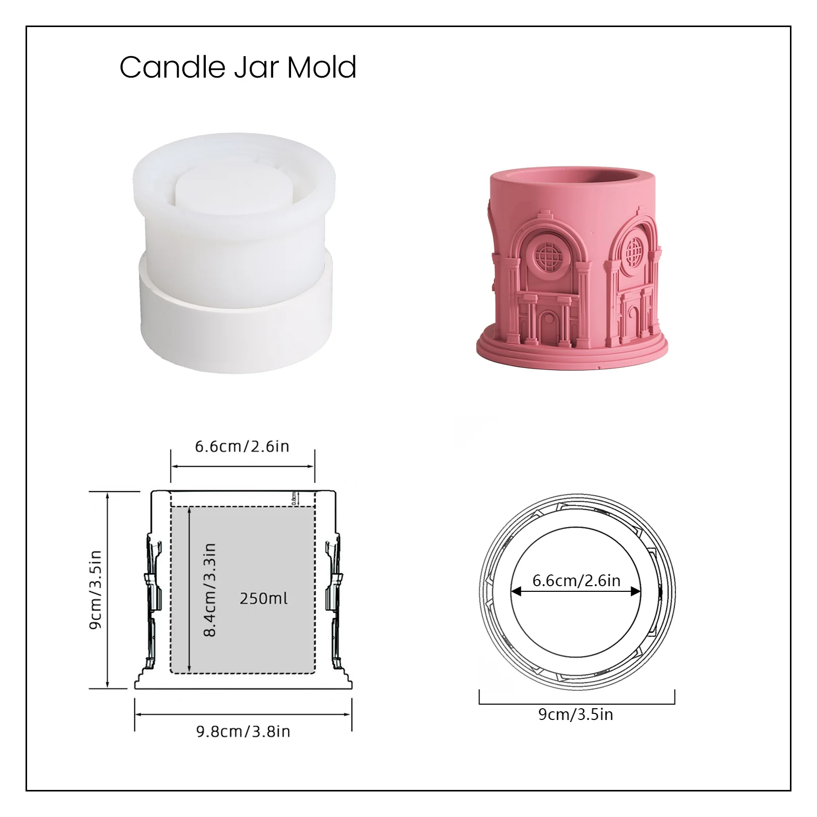 Architectural Sculpture Candle Jar with Lid Silicone Mold - Image 9