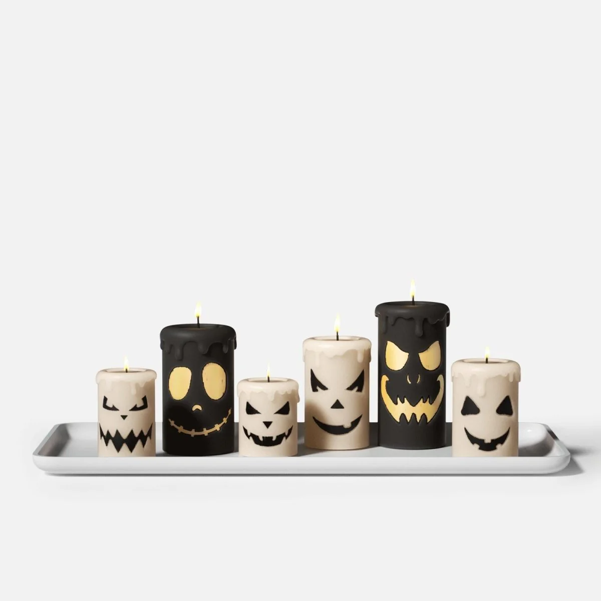 Scary Pumpkin Ghost Face Pillar Candle Silicone Mold Collection for Halloween