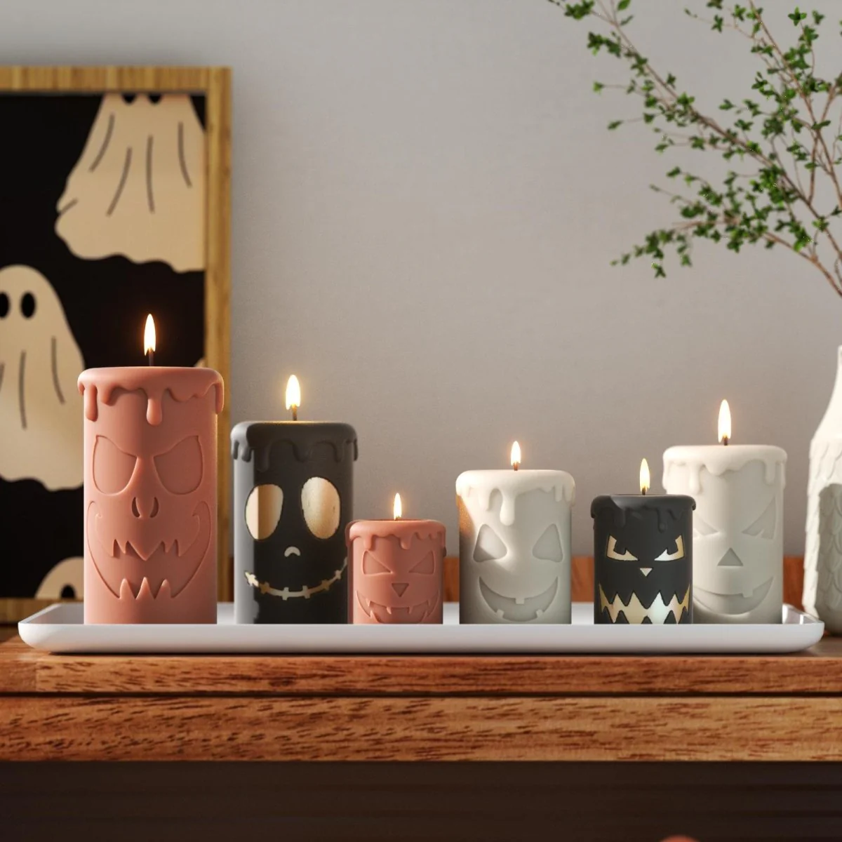 Short Scary Pumpkin Ghost Face Pillar Candle Silicone Mold for Halloween - Image 10