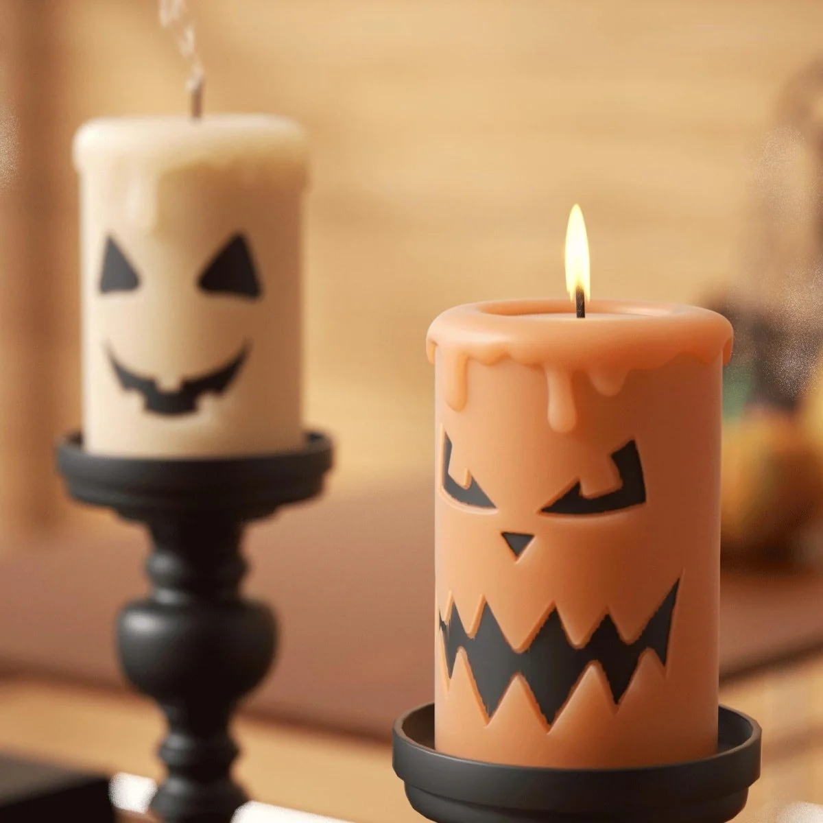 Short Scary Pumpkin Ghost Face Pillar Candle Silicone Mold for Halloween - Image 5