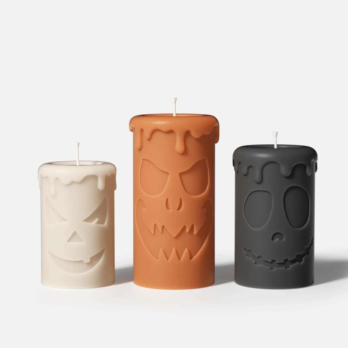 Tall Scary Pumpkin Ghost Face Pillar Candle Silicone Mold for Halloween