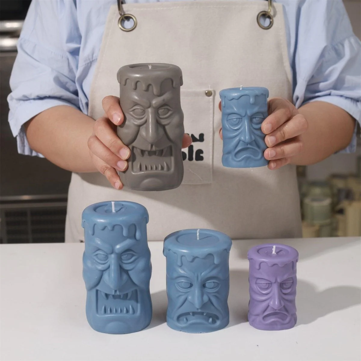 Double-sided Scary Ghost Face Pillar Candle Silicone Mold Collection for Halloween - Image 11