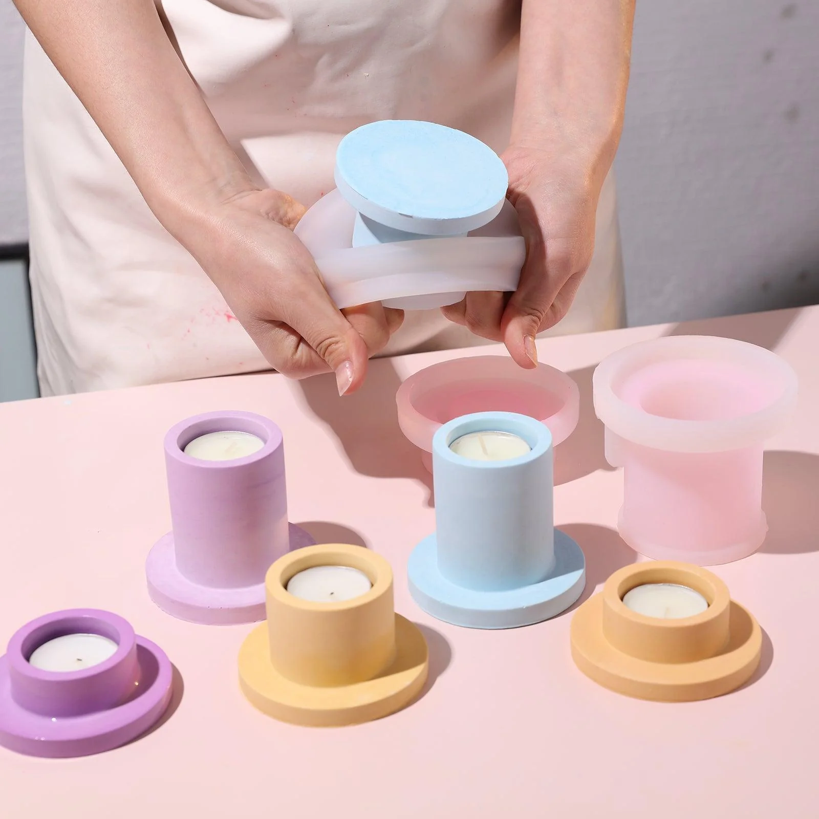 Simple Cylindrical Tealight Candle Holder Silicone Mold - Image 3