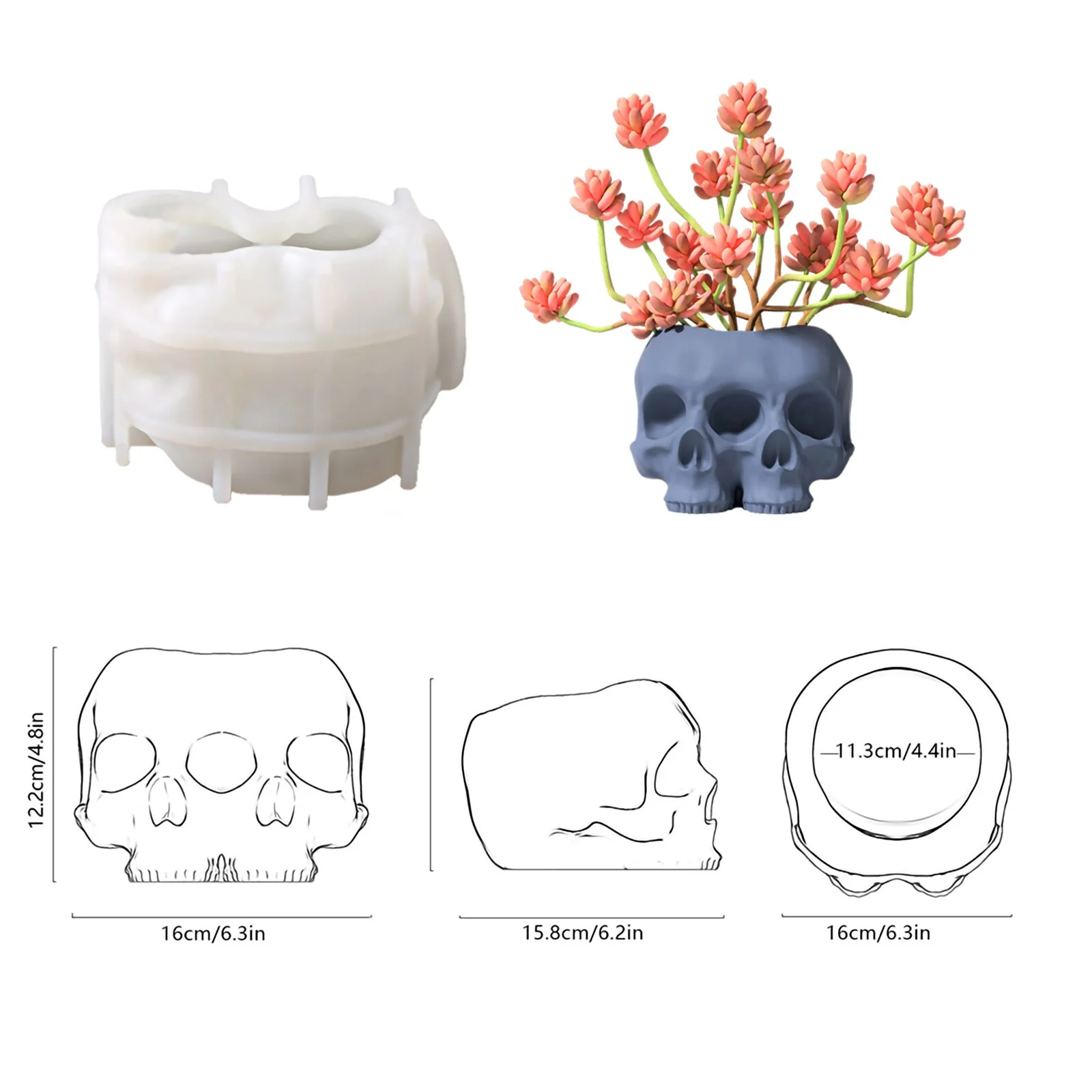 Multi-faces Skull Concrete Planter&Candle Jar Silicone Mold - Image 10