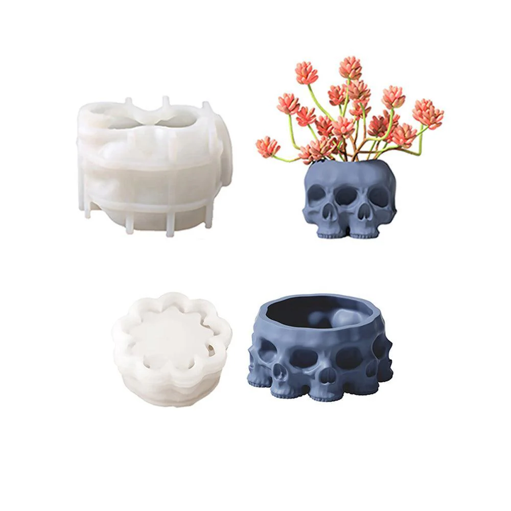 Multi-faces Skull Concrete Planter&Candle Jar Silicone Mold - Image 11