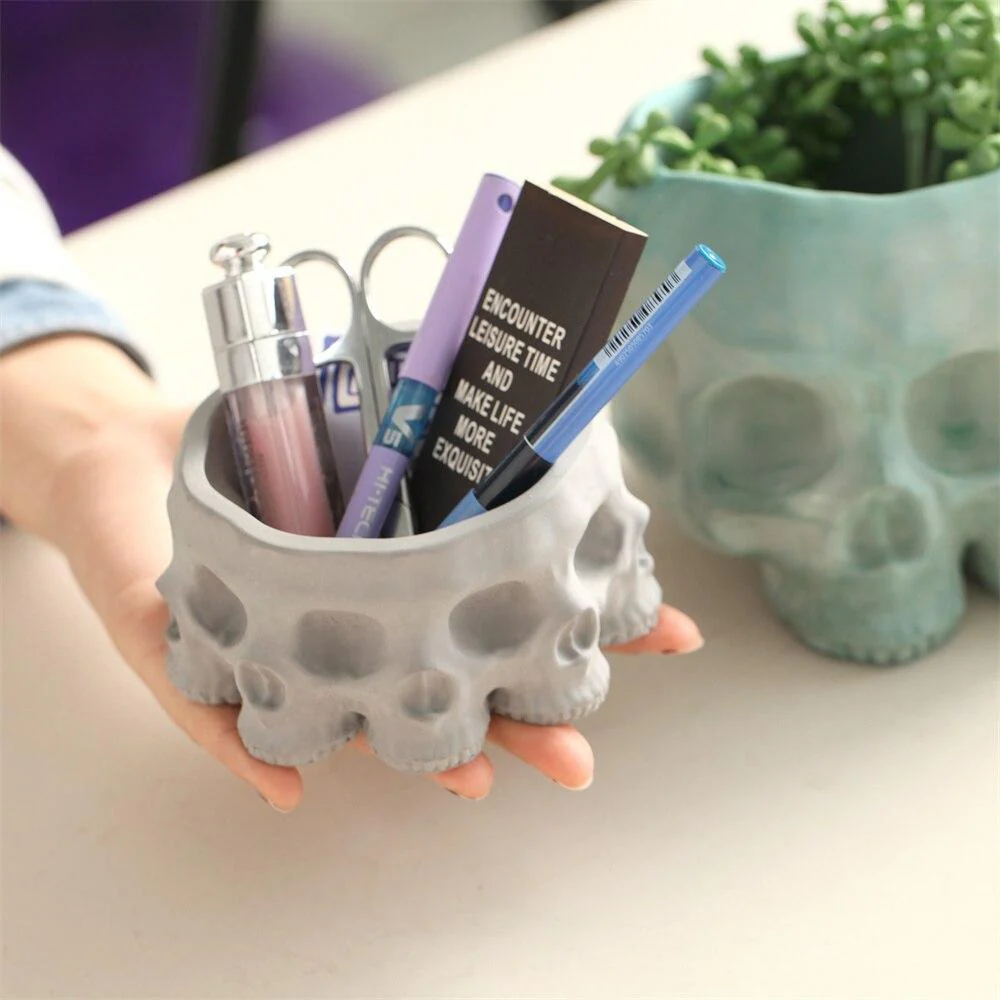 Multi-faces Skull Concrete Planter&Candle Jar Silicone Mold - Image 6