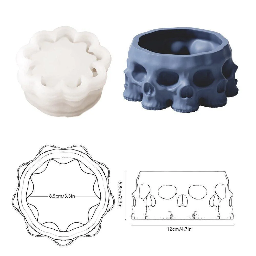 Multi-faces Skull Concrete Planter&Candle Jar Silicone Mold - Image 9