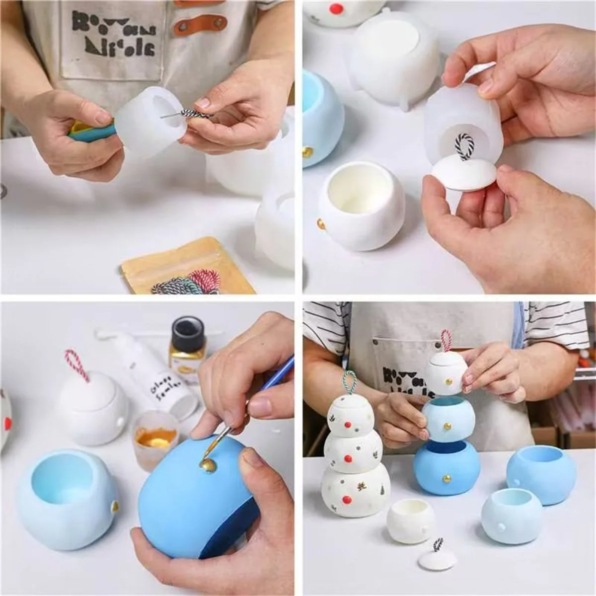 Chubby Snowman Stacking Candle Jar Silicone Mold - Image 5