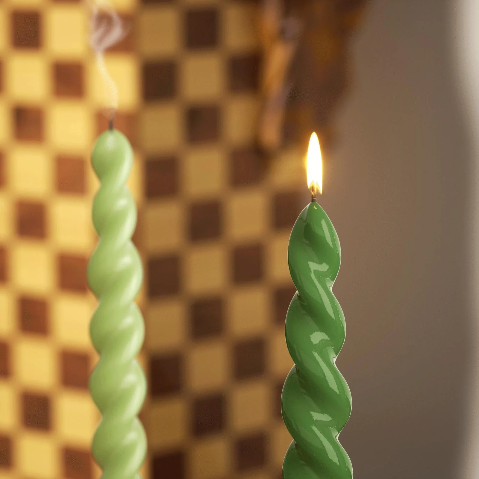PLAY Spiral Taper Candle - Set of 4 -Forest Green & Mint Green - Image 3