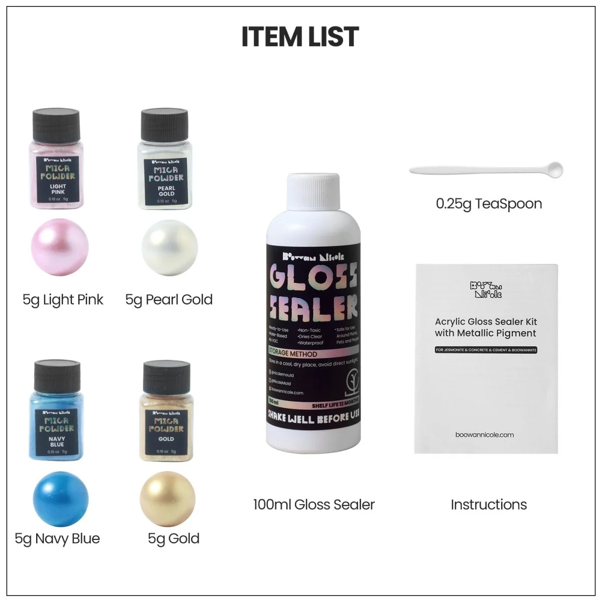 Glitter Colorable Acrylic Gloss Sealer Varnish with Mica Powder Kit-4 of Mixed Colors - Image 10