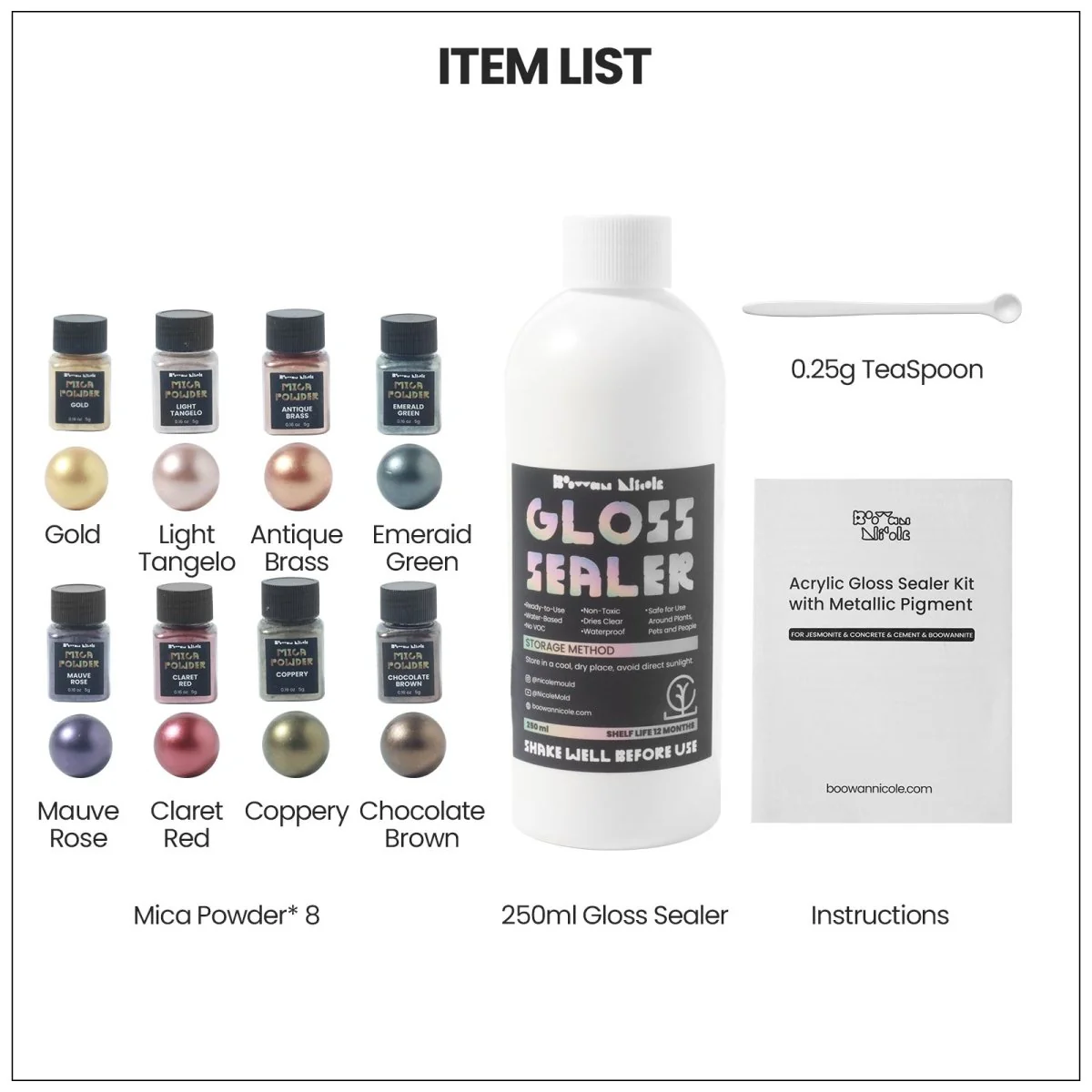 Glitter Colorable Acrylic Gloss Sealer Varnish with Mica Powder Kit-8 of Metallic Colors - Image 10