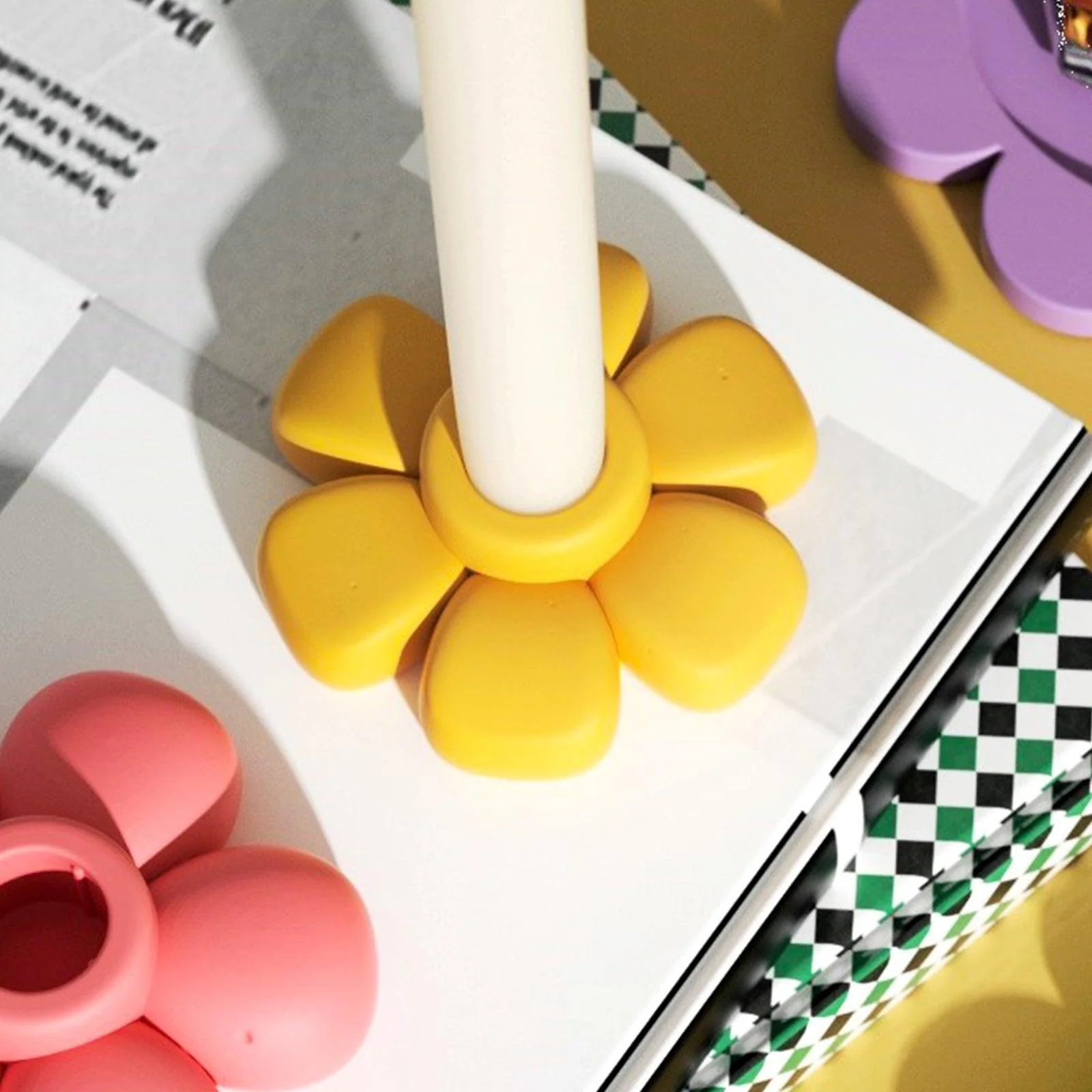 Floral Smile Face Taper Candle Holder Silicone Mold - Image 4