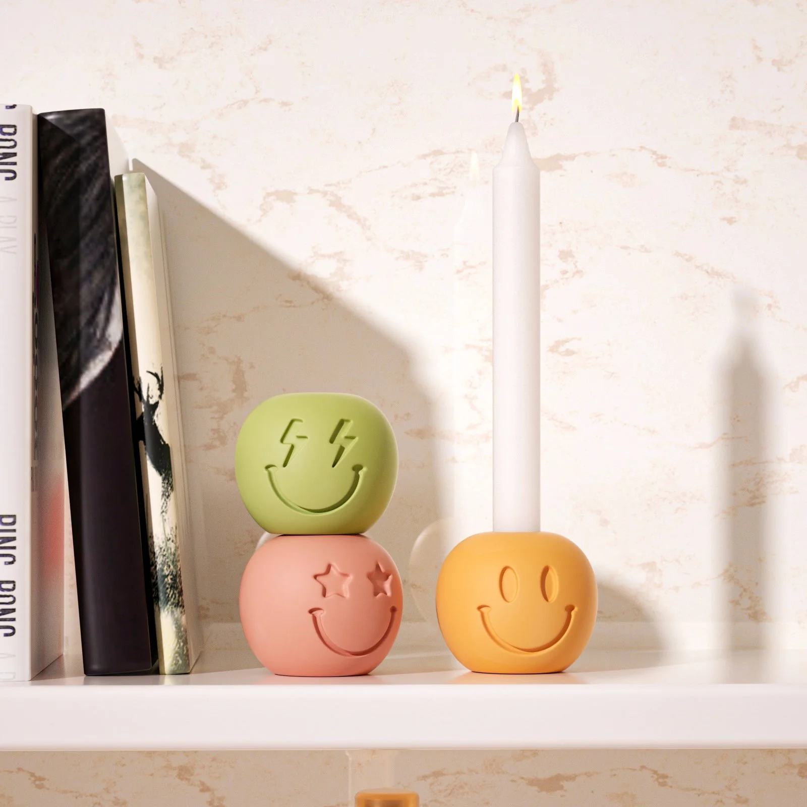 Smiley Face Emoticon Taper Candle Holder Silicone Mould - Image 5