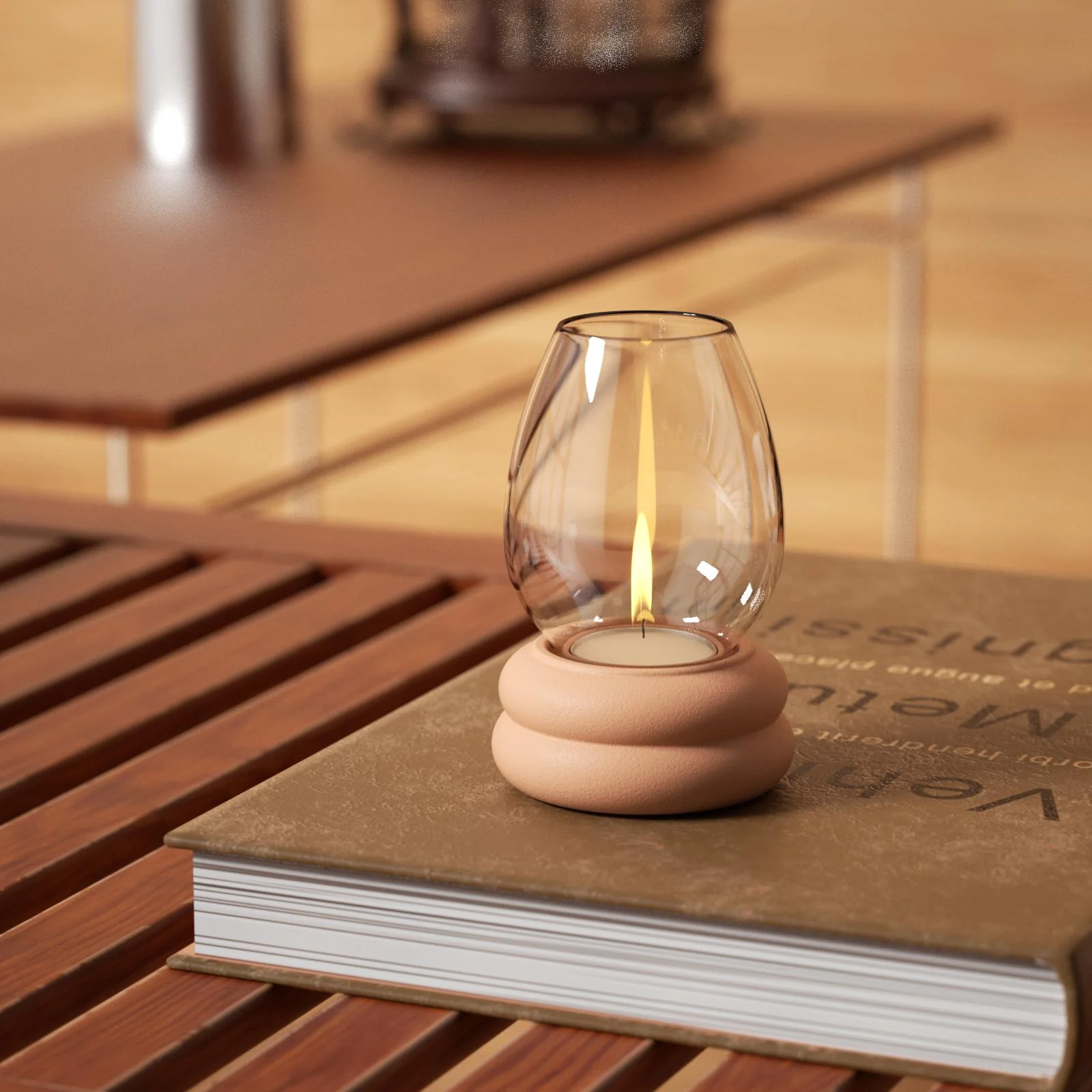 Windproof Glass Cover Tealight Holder Concrete Silicone Mold - Image 4