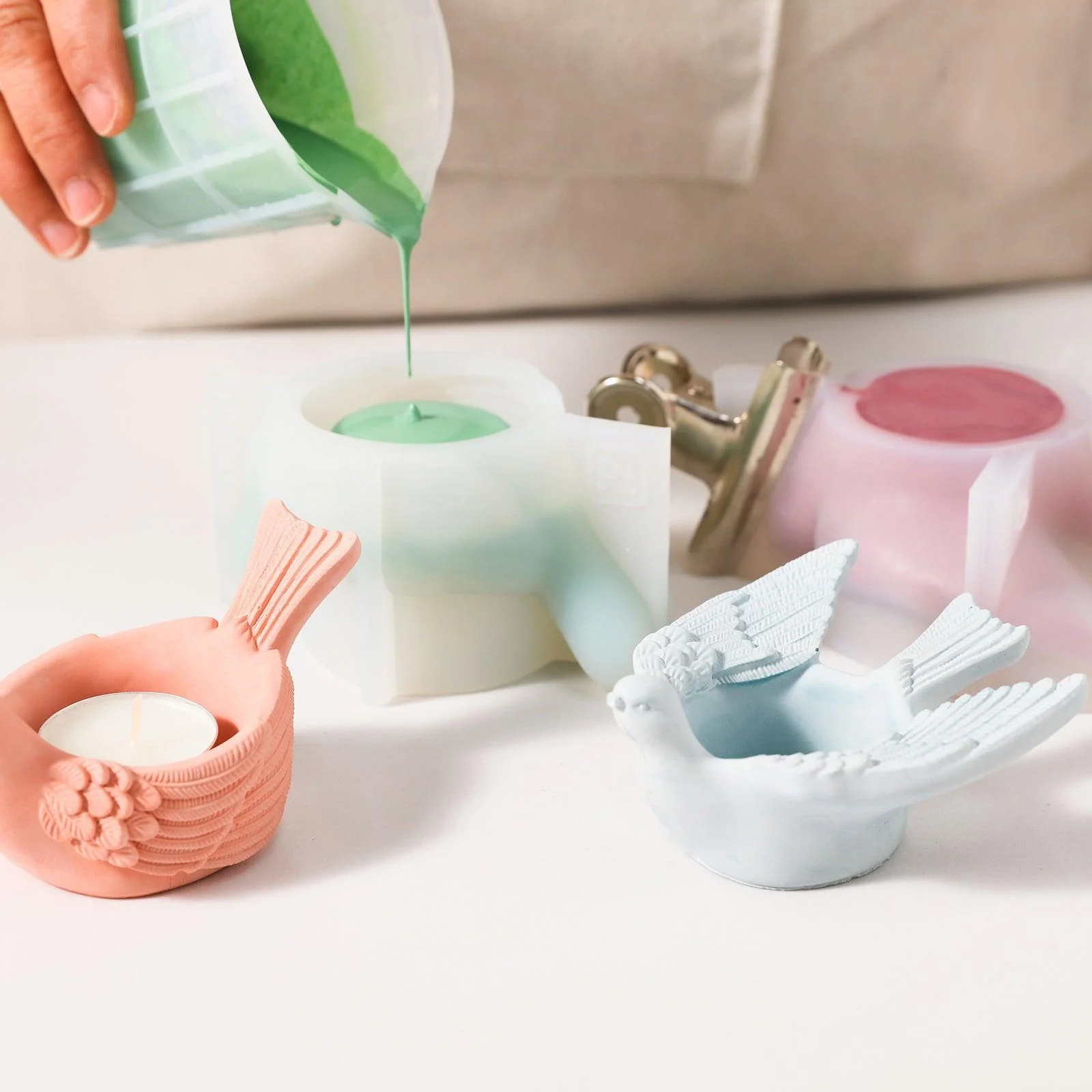 Joyful Bliss Bird Tealight Candle Holder Collection Silicone Mold - Image 3