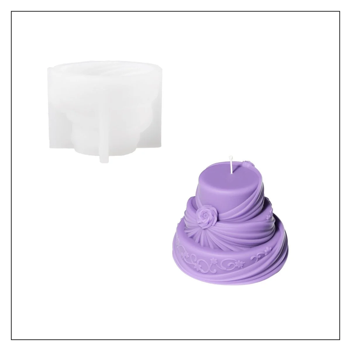 Three-Tier Rose Veil Wedding Cake Candle Silicone Mold - Image 11