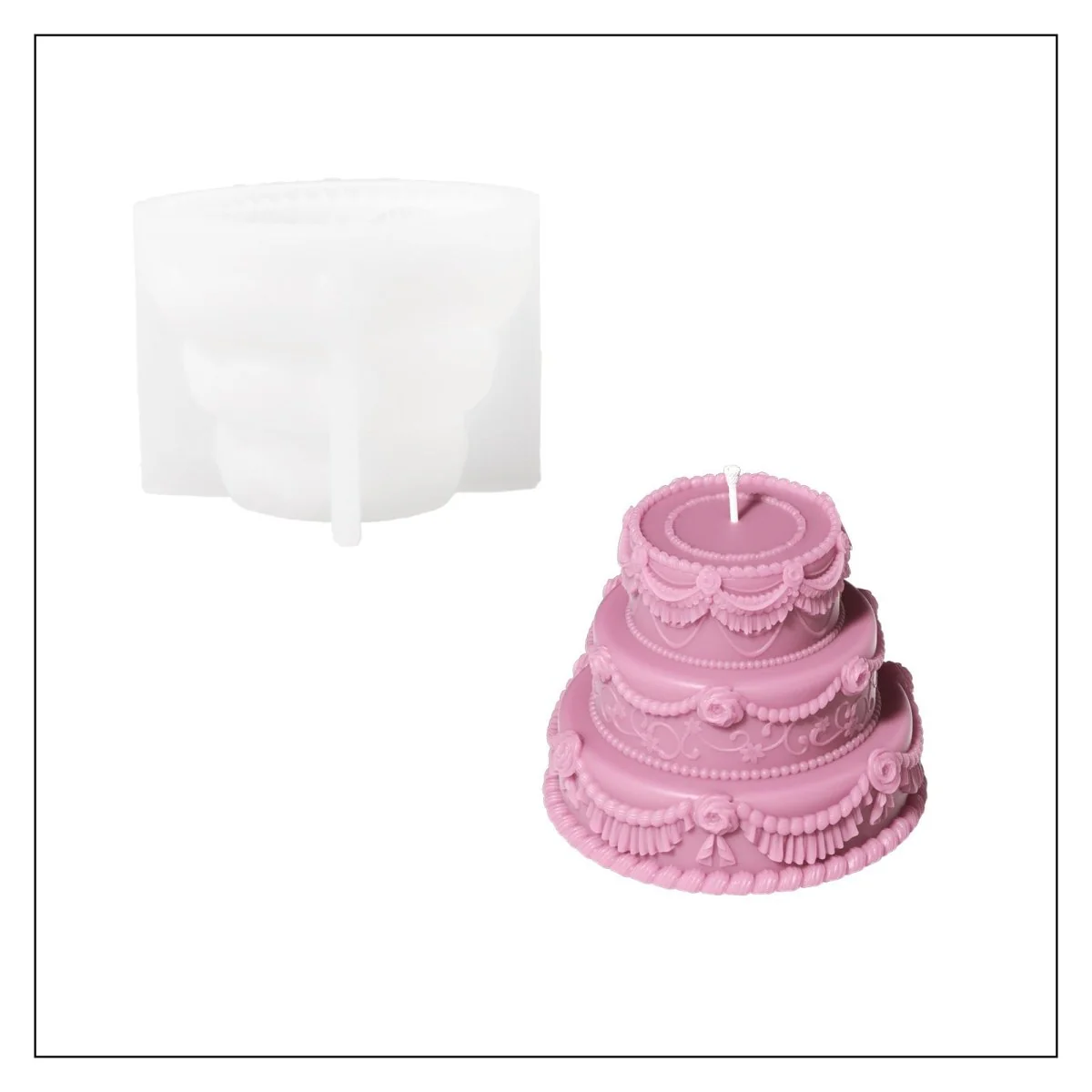Three-tiered Elegant Rose Wedding Cake Candle Silicone Mold - Image 11